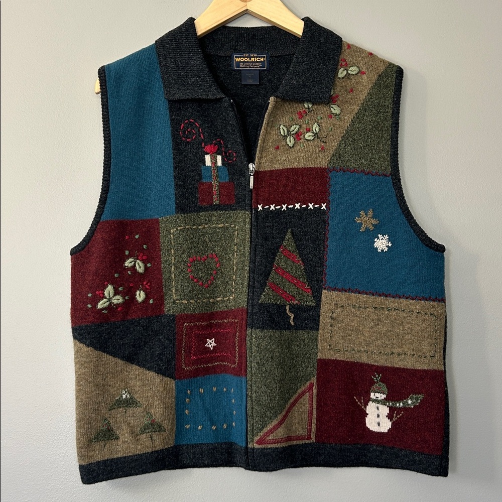 Vintage Woolrich Winter Holiday Christmas Full Zip Collared Vest Size‎ XL Wool